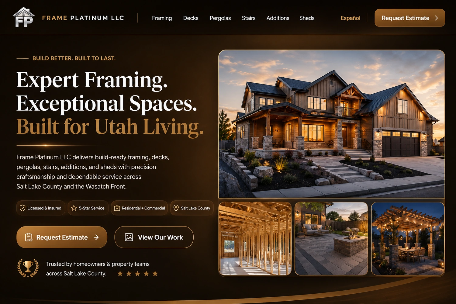 Frame Platinum contractor website homepage preview