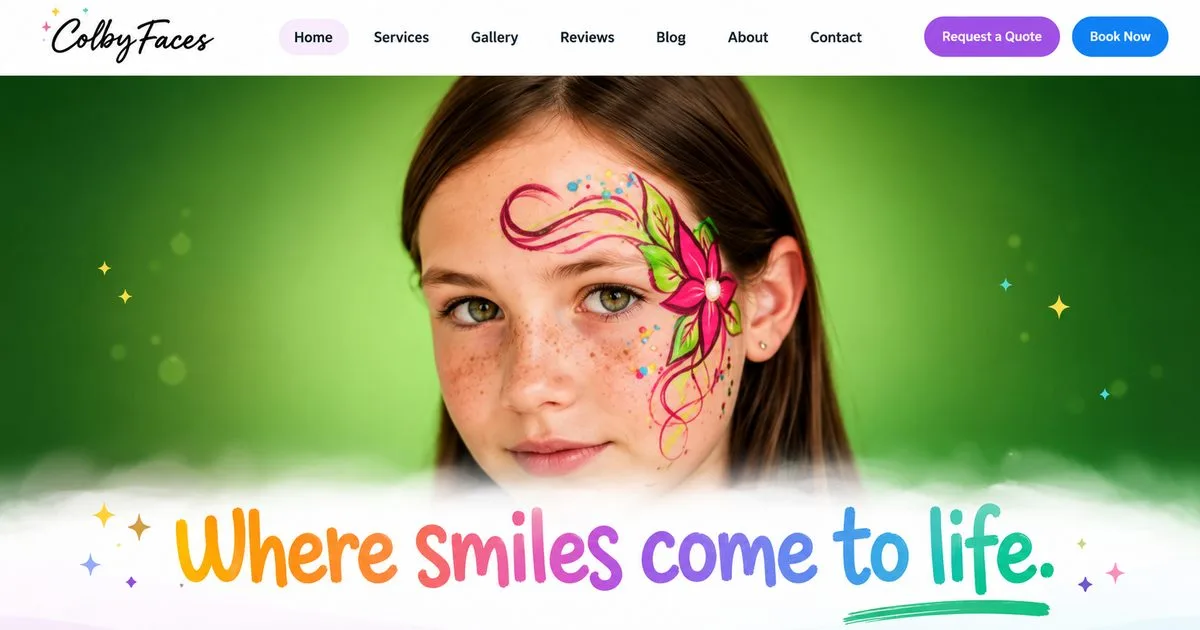 Colory Faces homepage from the published face painting and event-services website